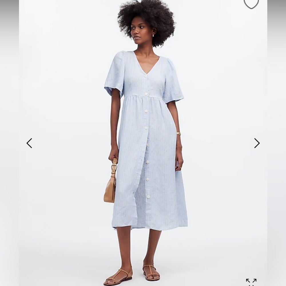 Madewell Cassie Button-Front Midi Dress in Linen COLOR: Powder Blue Medium NWT